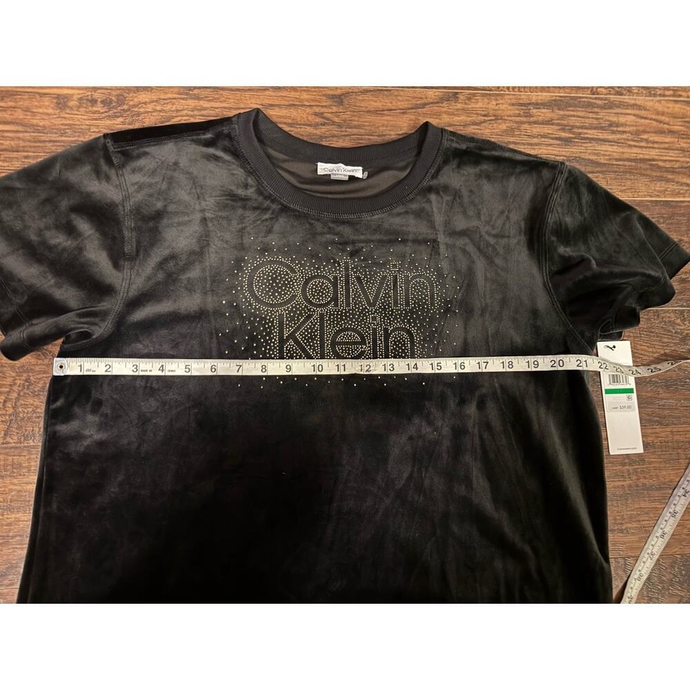 Calvin Klein Black Velour Velvet Black Embellished T-Shirt Dress NWT Size Large - Picture 5 of 6